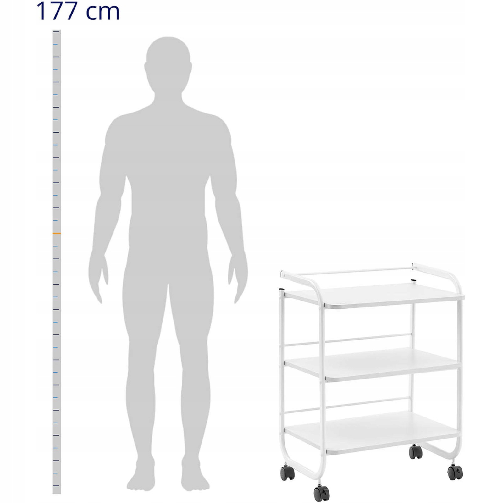 Pojízdný Servisní Stolek Do Kosmetického Salonu 3 Police 75KG Bílý Ocel