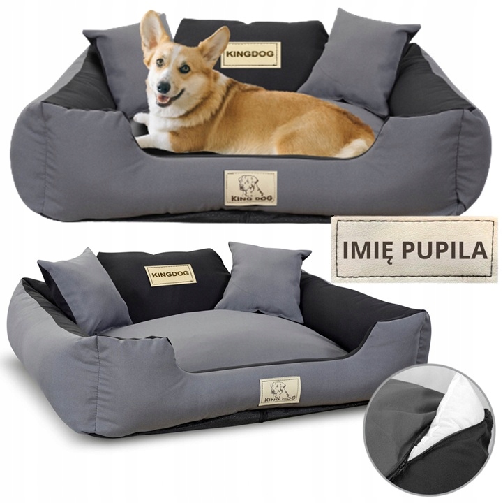Levně Pelíšek pro psa Potah Pohovka Kotec se zámkem Jméno 75x65 cm Šedá