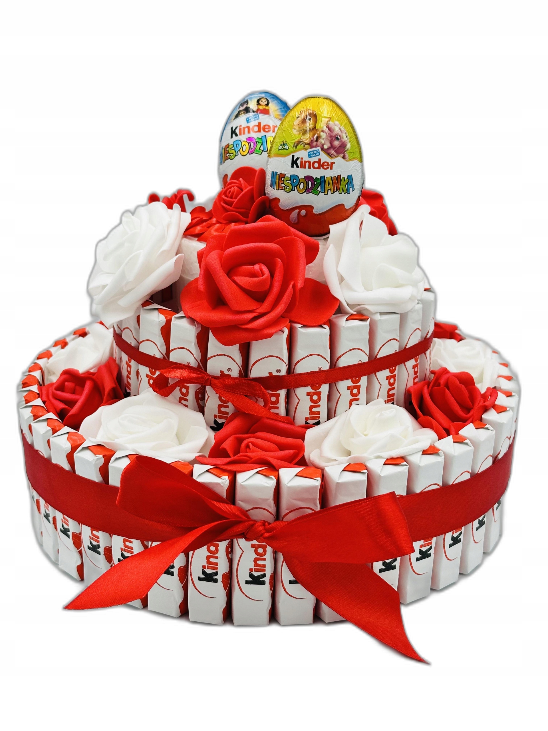 Tort ze słodyczy Kinder na Zajączka Wielkanoc Komunię Słodki Box XL