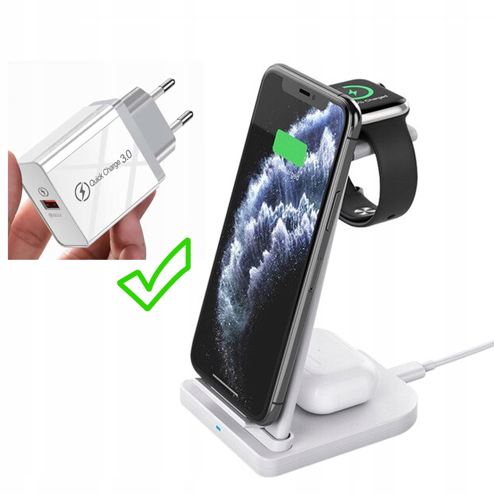 Stacja dokujÄ
ca QI do Apple iPhone AirPods Watch biaÅa