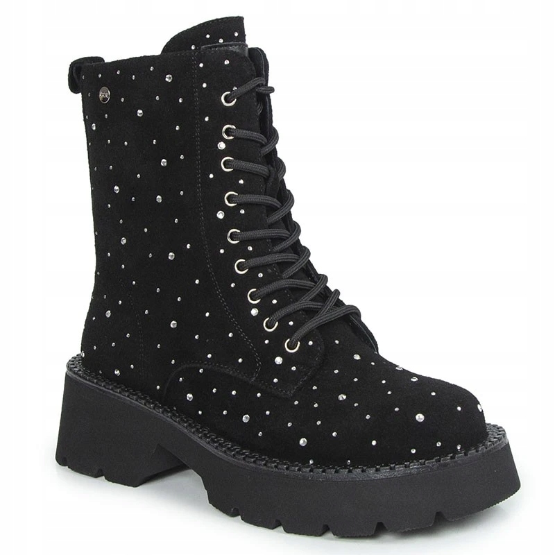 Goe OO2N4111 Kotníkové Boty Se Zirkony Semišová Kůže Černé 37