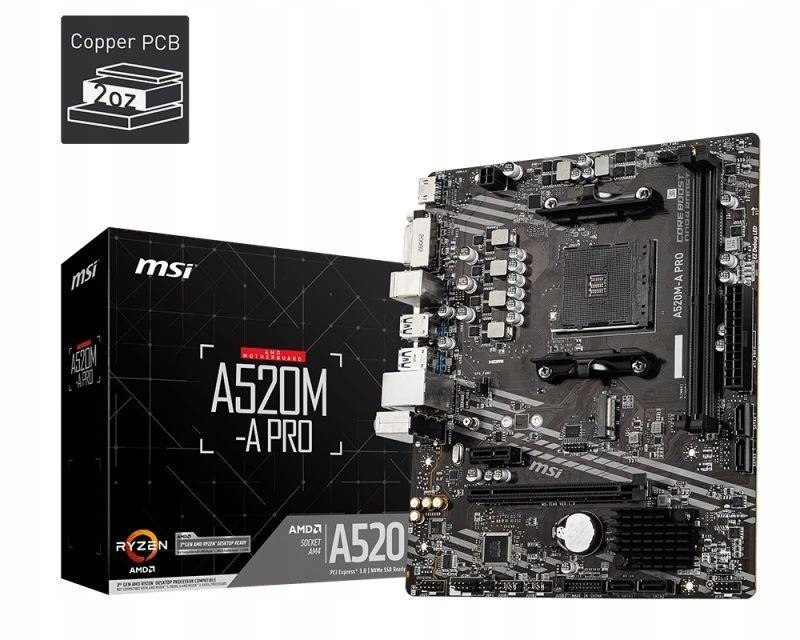 Doska Msi A520M-A Pro /amd A520/DDR4/SATA3/M.2/ USB3.1/PCIe3.0/AM4/mATX