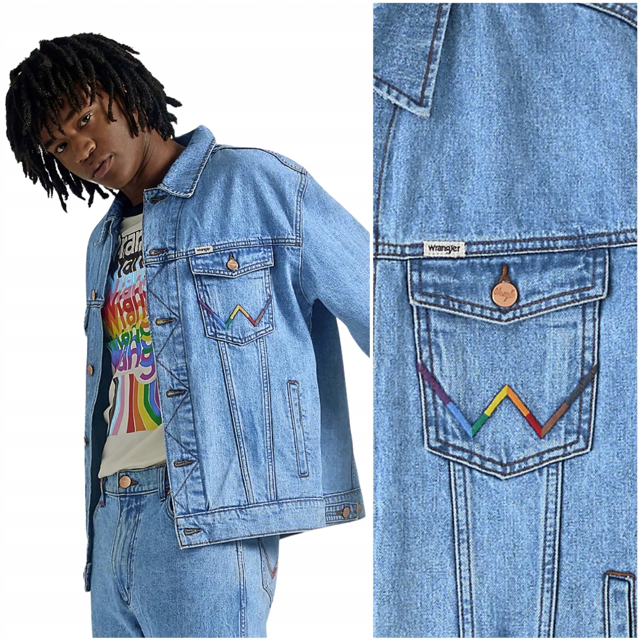 Wrangler Anti-fit Trucker Jacket Pride volná džínová bunda katana XL