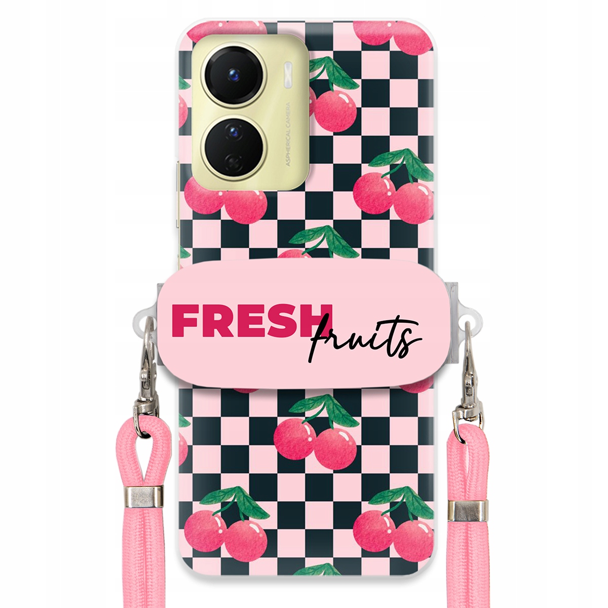 pouzdro na Vivo Y16 Růžové vodítko Funkční rukojeť Fresh Fruits Šachovnice