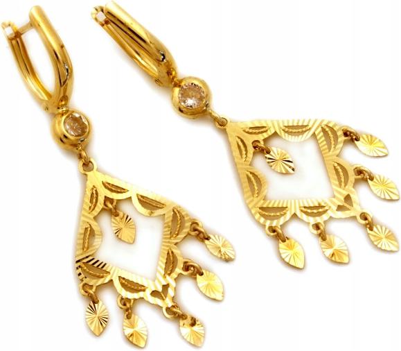 Zlaté závěsné náušnice 585, ažurové prvky 14kt, elegantní vzor jako dárek