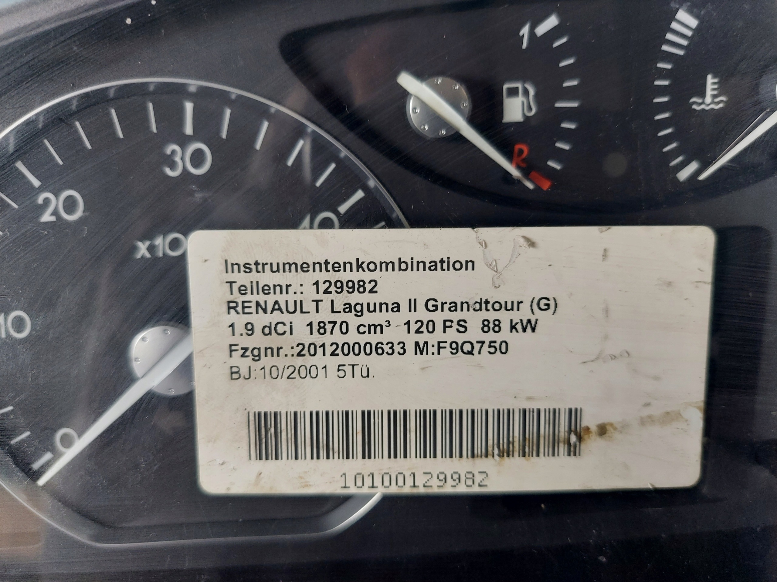 dials clock LAGUNA II 1.9 DCI 8200170314