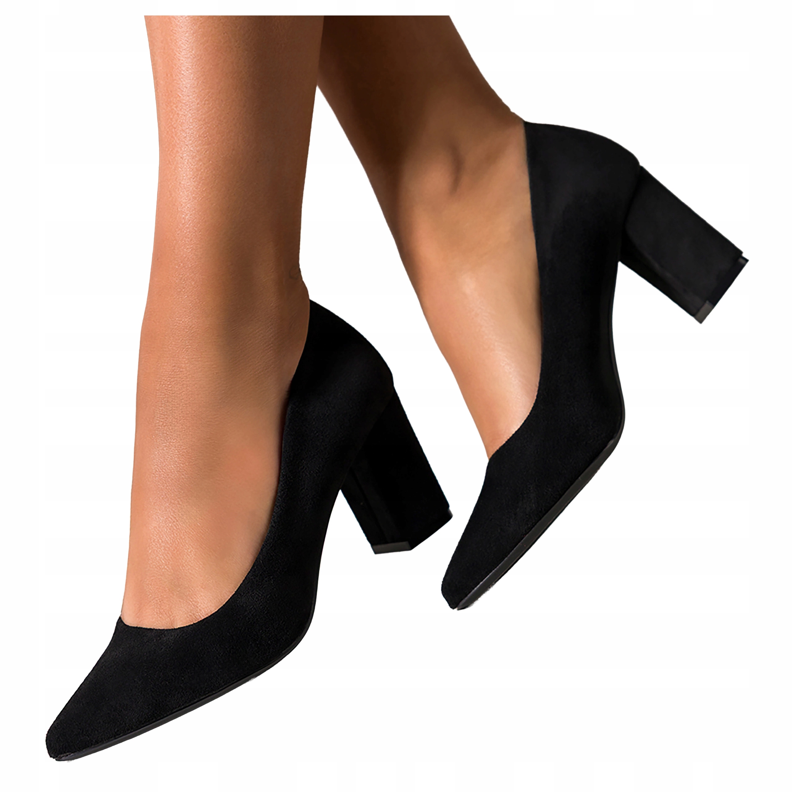 Černé Lodičky Dámské Na Podpatku Pohodlné Kožená Semišová vložka vel. 38