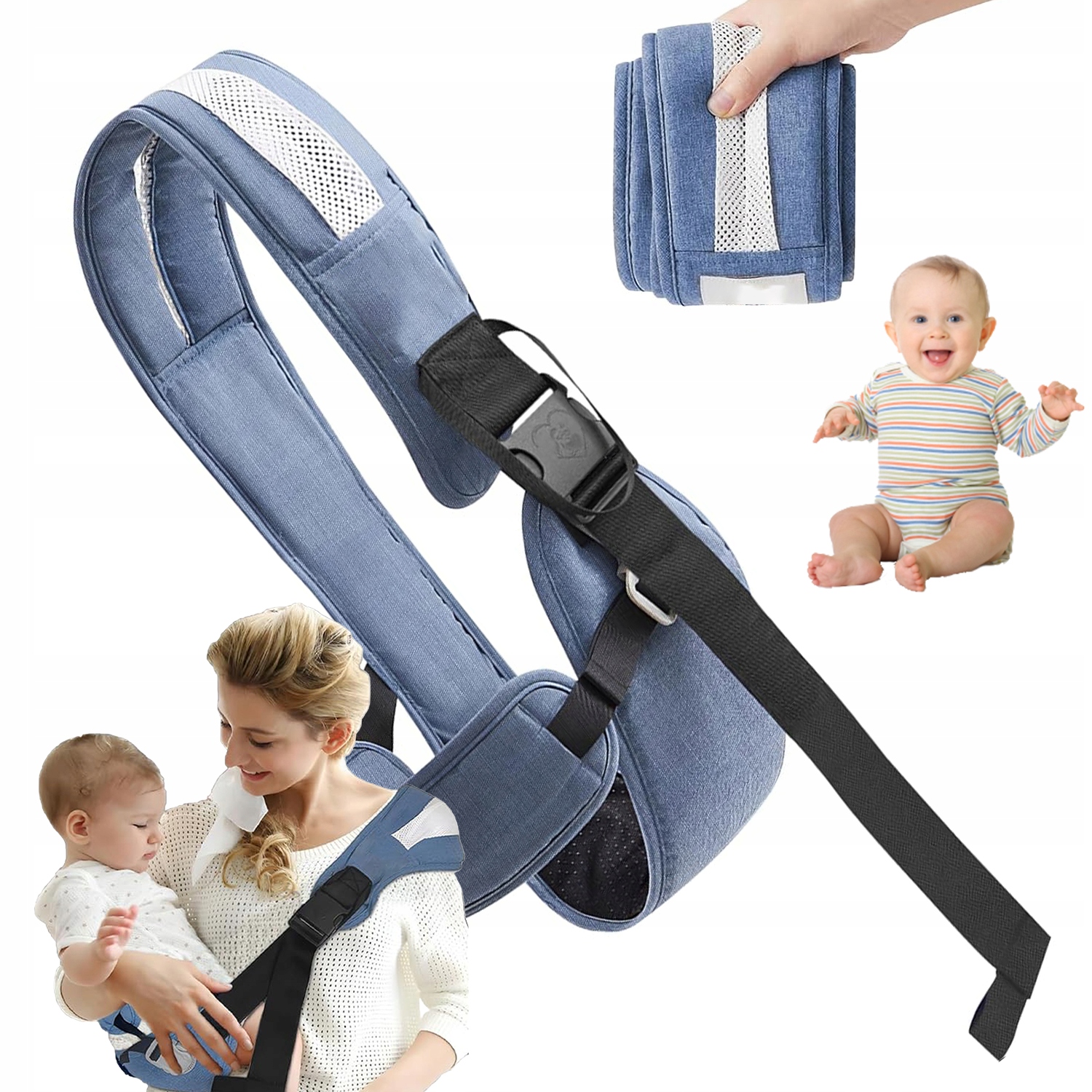 NASTAVITEĽNÝ BOČNÝ NOSIČ PRE DIEŤA, ERGONOMICKÉ PROTIŠMYKOVÉ SEDADLO