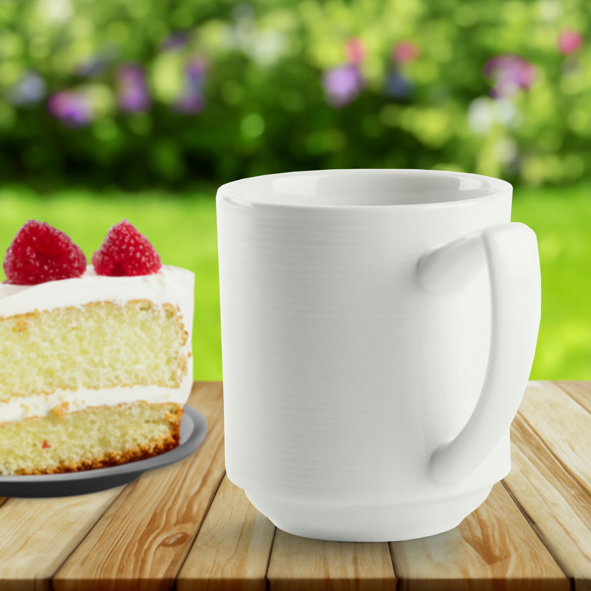 KUBEK PORCELANOWY RYFLOWANY BIAŁY 320ML UNIWERSALNY Z UCHEM NA KAWE HERBATE