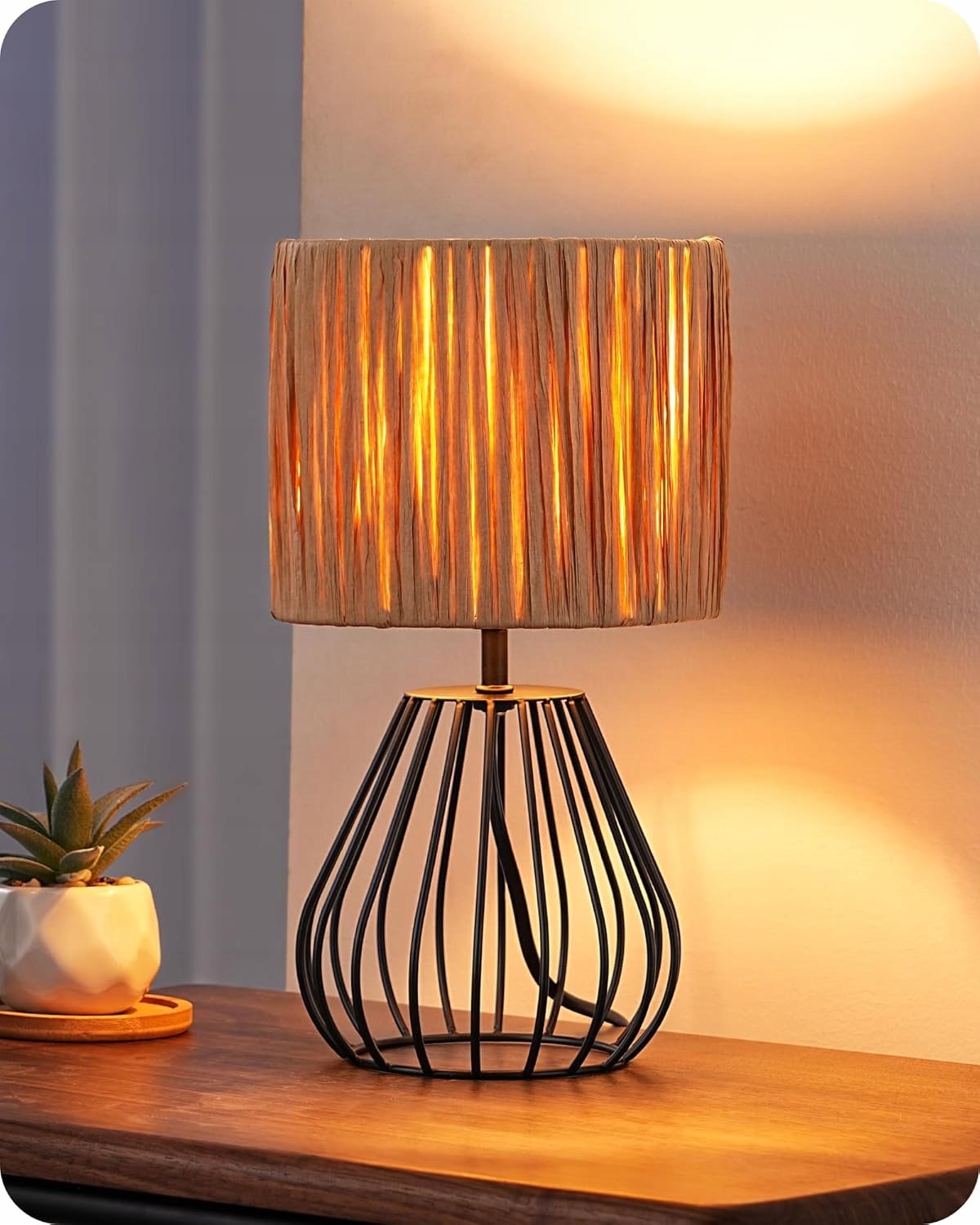 Stolová Lampa Boho Vintage Tienidlo Pletená Šnúra E14 Led 4V 29 CM