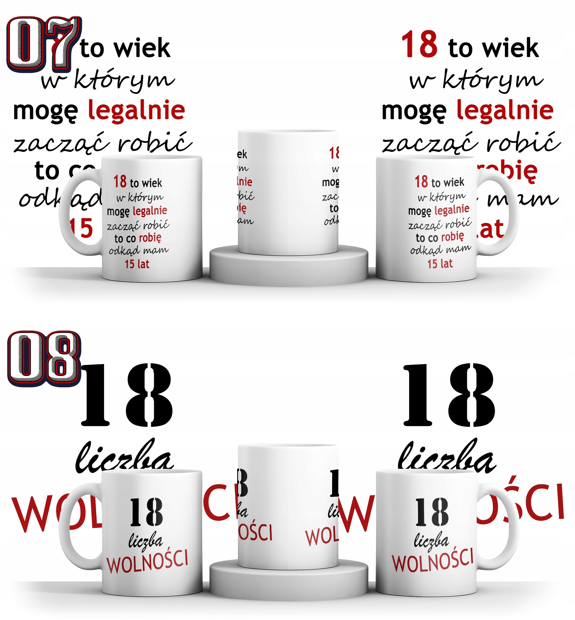 KUBEK NA 18 URODZINY + IMIE + KARTONIK Tematyka, motyw 18 URODZINY