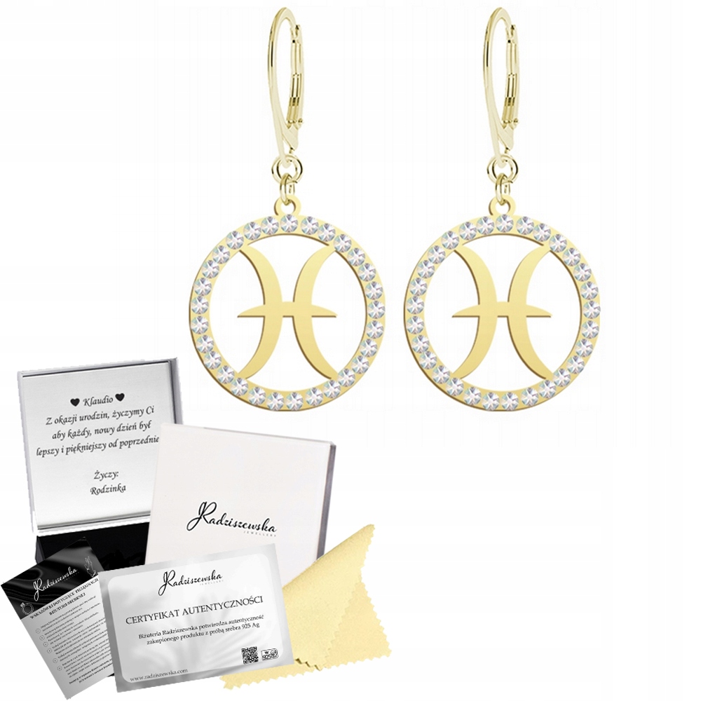Zlaté Náušnice Znamení Zvěrokruhu Ryby Stříbro 925 Dárek Žena Přání Bonus