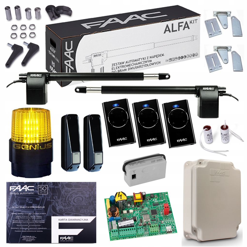 Zestaw Faac 414 Alfa do bramy 2-skrzyd. 3pil lampa