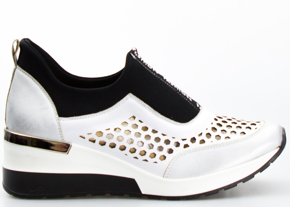 Srebrne Damskie Sneakersy Na Koturnie Skóra Aga 38