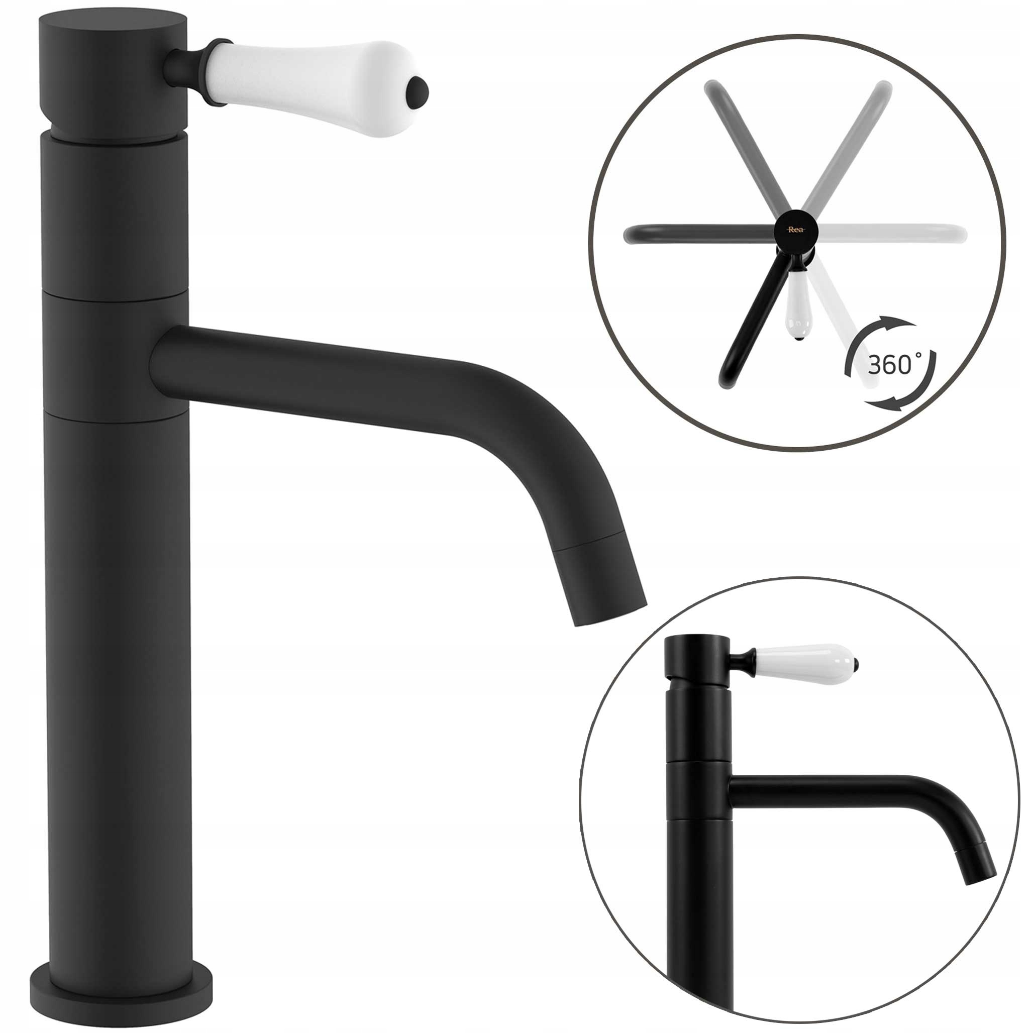 Čierna stojanková umývadlová batéria Rea Serra otočná nízka na umývadlo