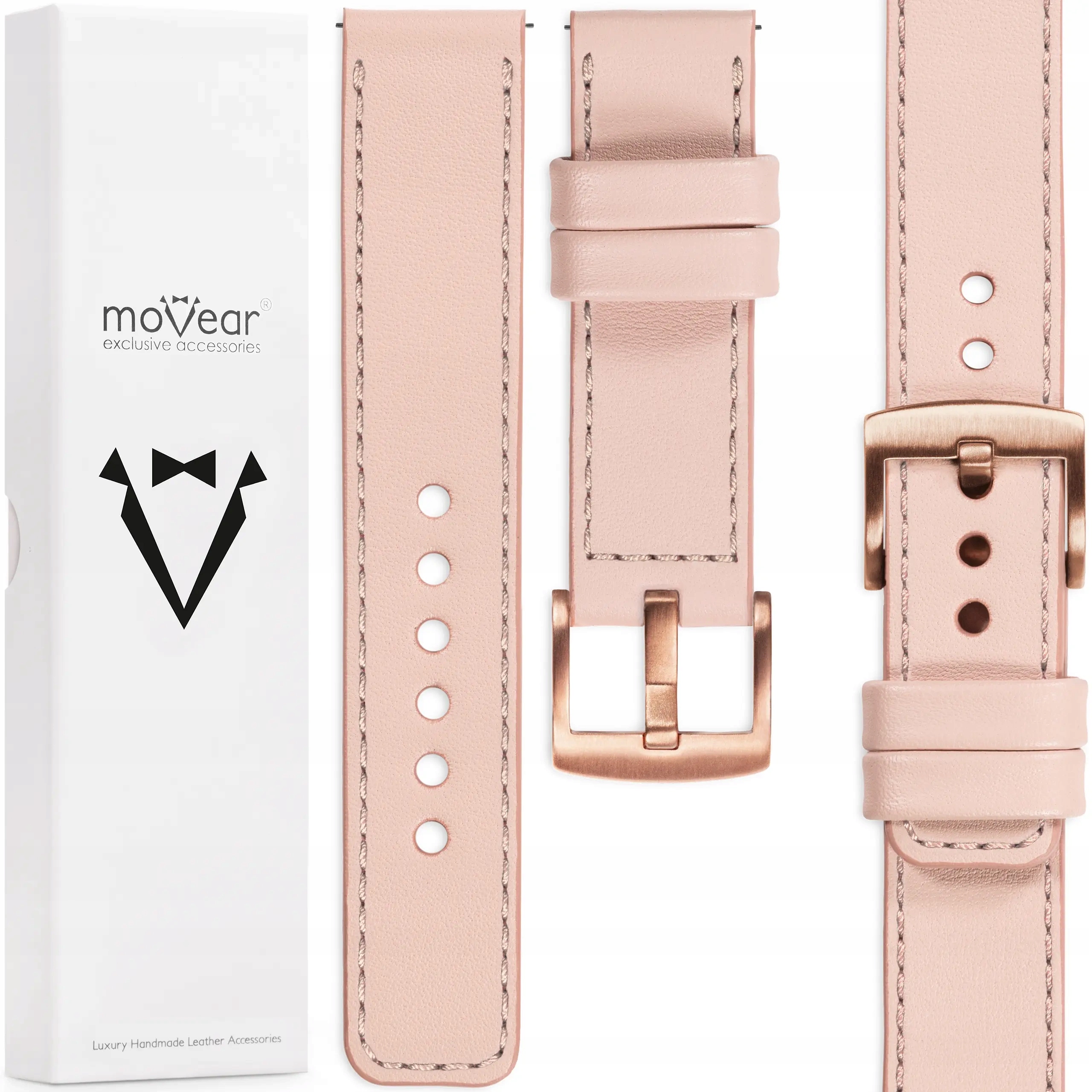 Pásek 20 mm pro hodinky, elegantní, prémiový, ručně vyrobený, růžový Movear