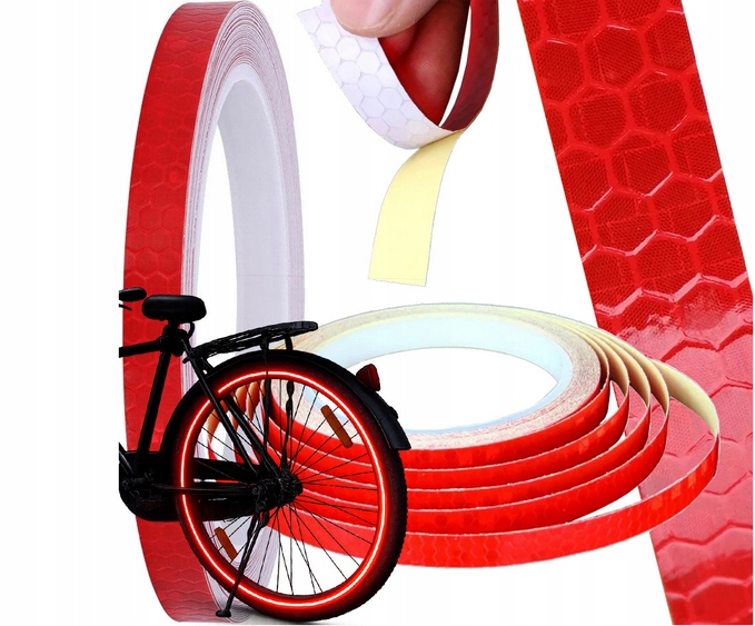 Taśma Odblaskowa Na Rower Motor Auto Naklejka Samoprzylepna 8m Czerwona