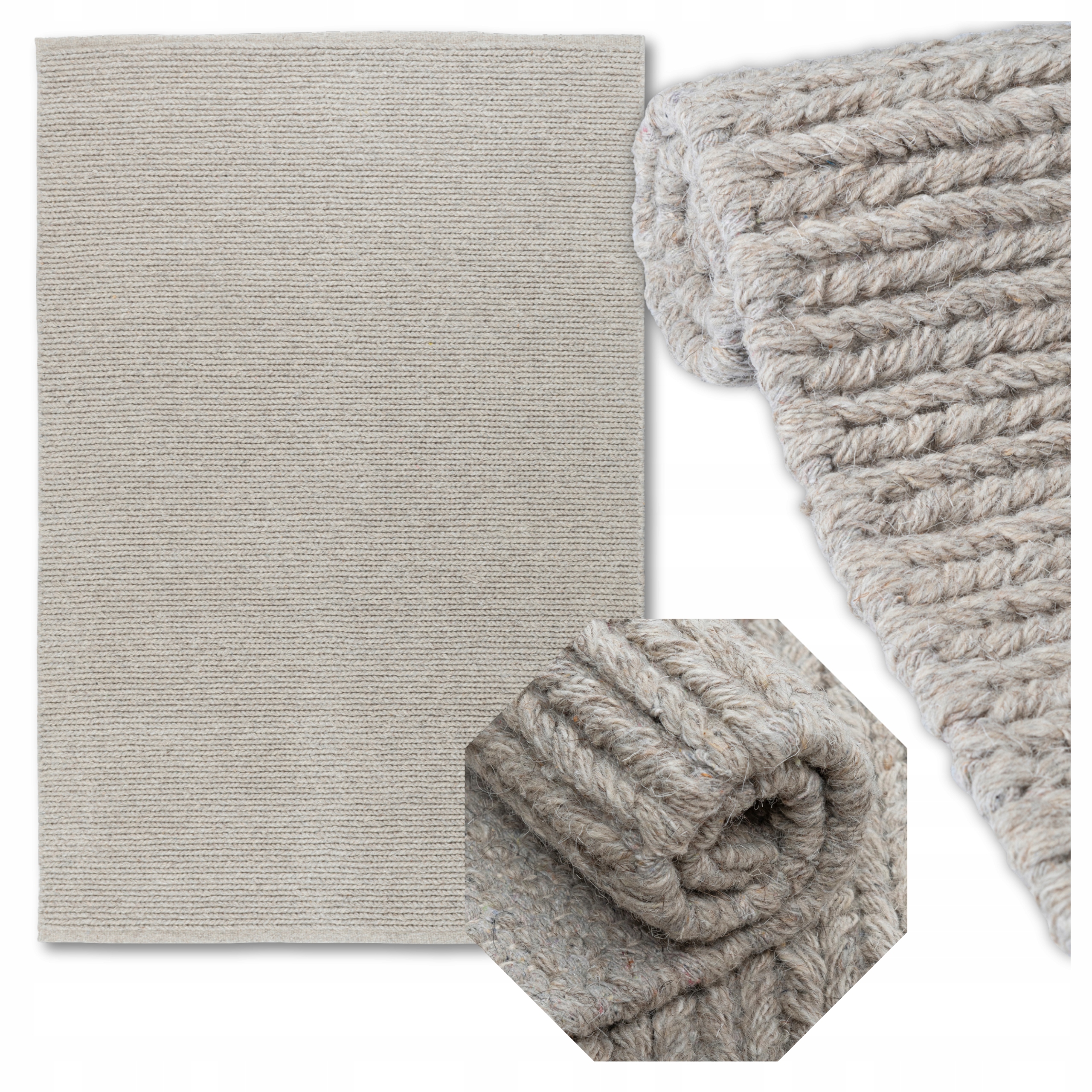 Šnúrkový vlnený koberec do obývačky, odolný, 120 x 170 cm, béžový