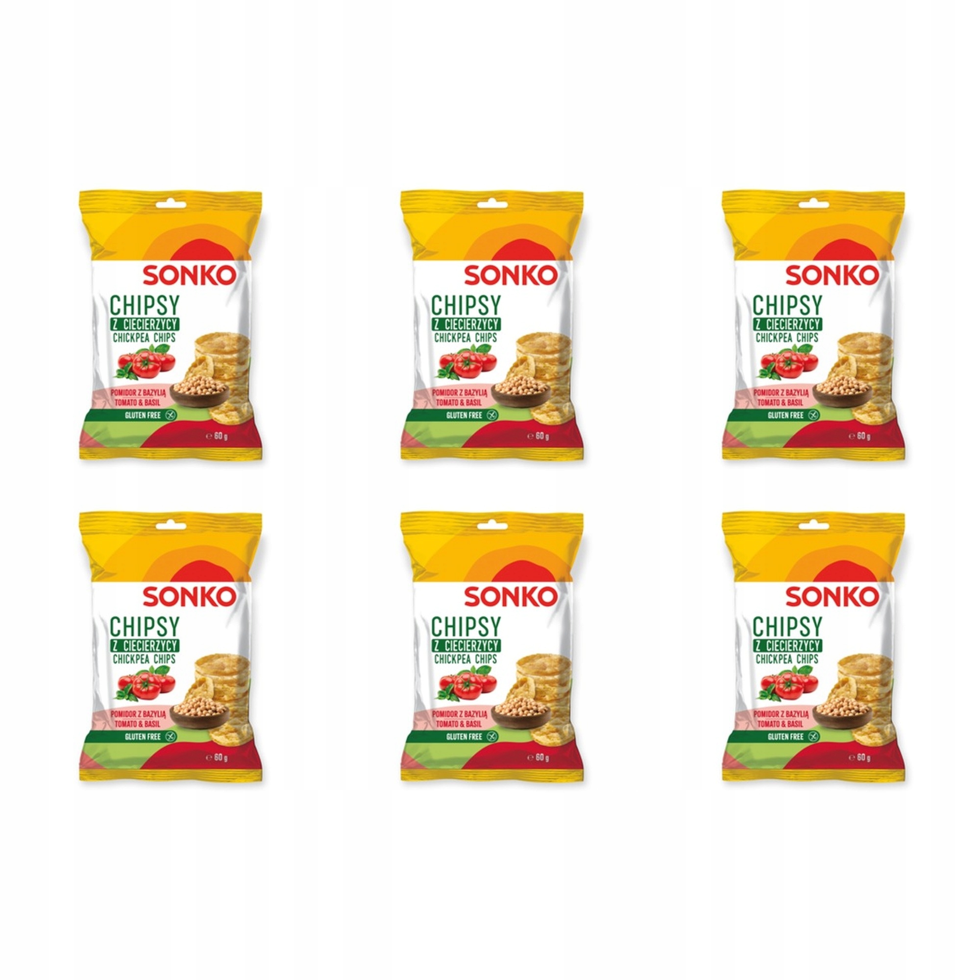 6 x 60 g Chipsy z cizrny s příchutí rajčat s bazalkou Sonko