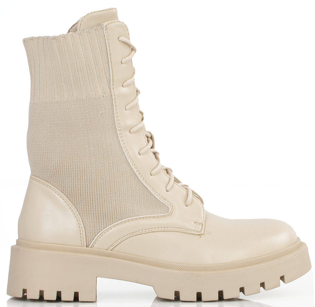 

6978 Beżowe Kozaki Botki Trapery Glany 37