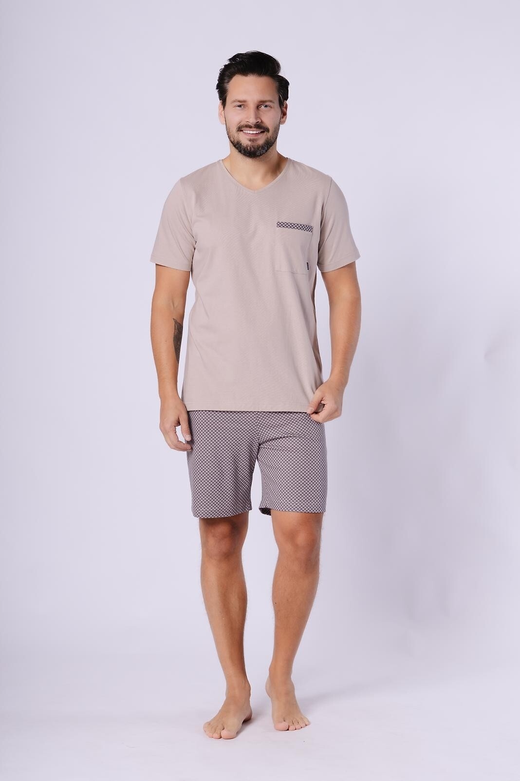 Pánské pyžamo Mikuláš 1757 bavlněné kr/r, vzorované kraťasy