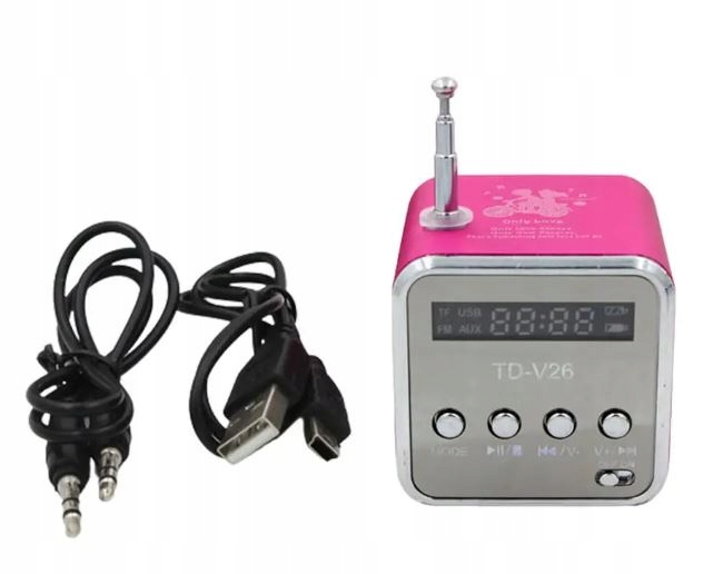 PRZENOŚNE RADIO FM AKUMULATOROWE Z GŁOŚNIKIEM LED RÓŻOWE Radio FM