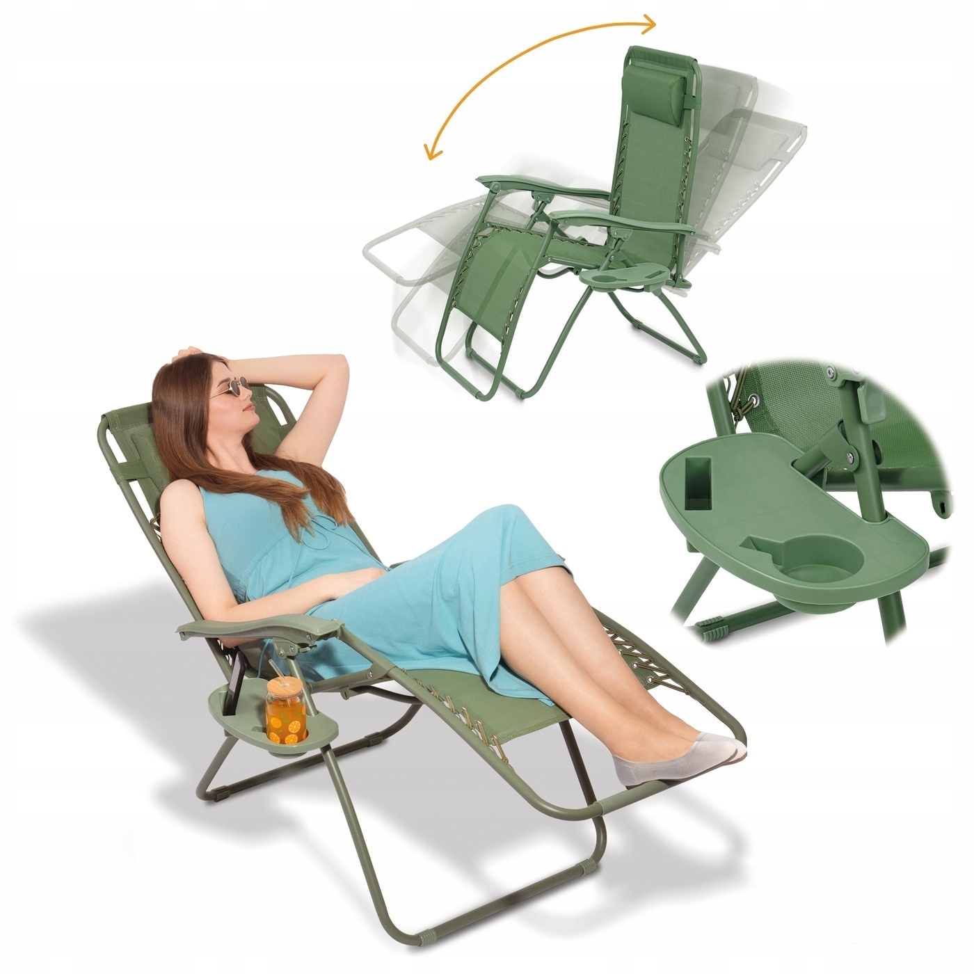 Leżak Ogrodowy Plażowy Rozkładany Leżanka Grawitacyjny Zielony Tadar 66x160