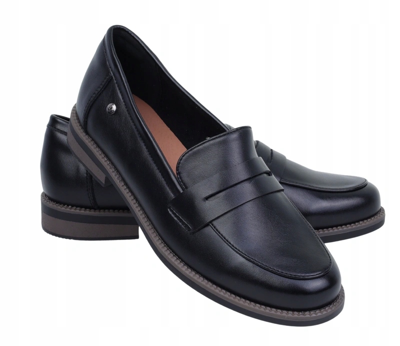 Czarne klasyczne mokasyny damskie skórzane półbuty loafersy lordsy