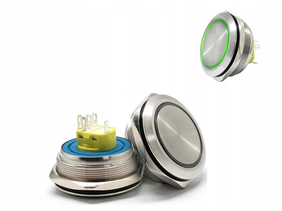 Monostabilní spínač podsvícený proti vandalismu, zelený, 40 mm, IP67