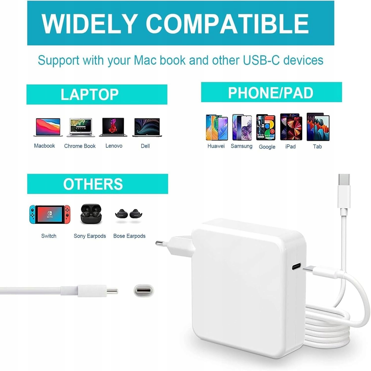 ZASILACZ ŁADOWARKA USB-C DO MACBOOK AIR PRO 96W Moc 96 W