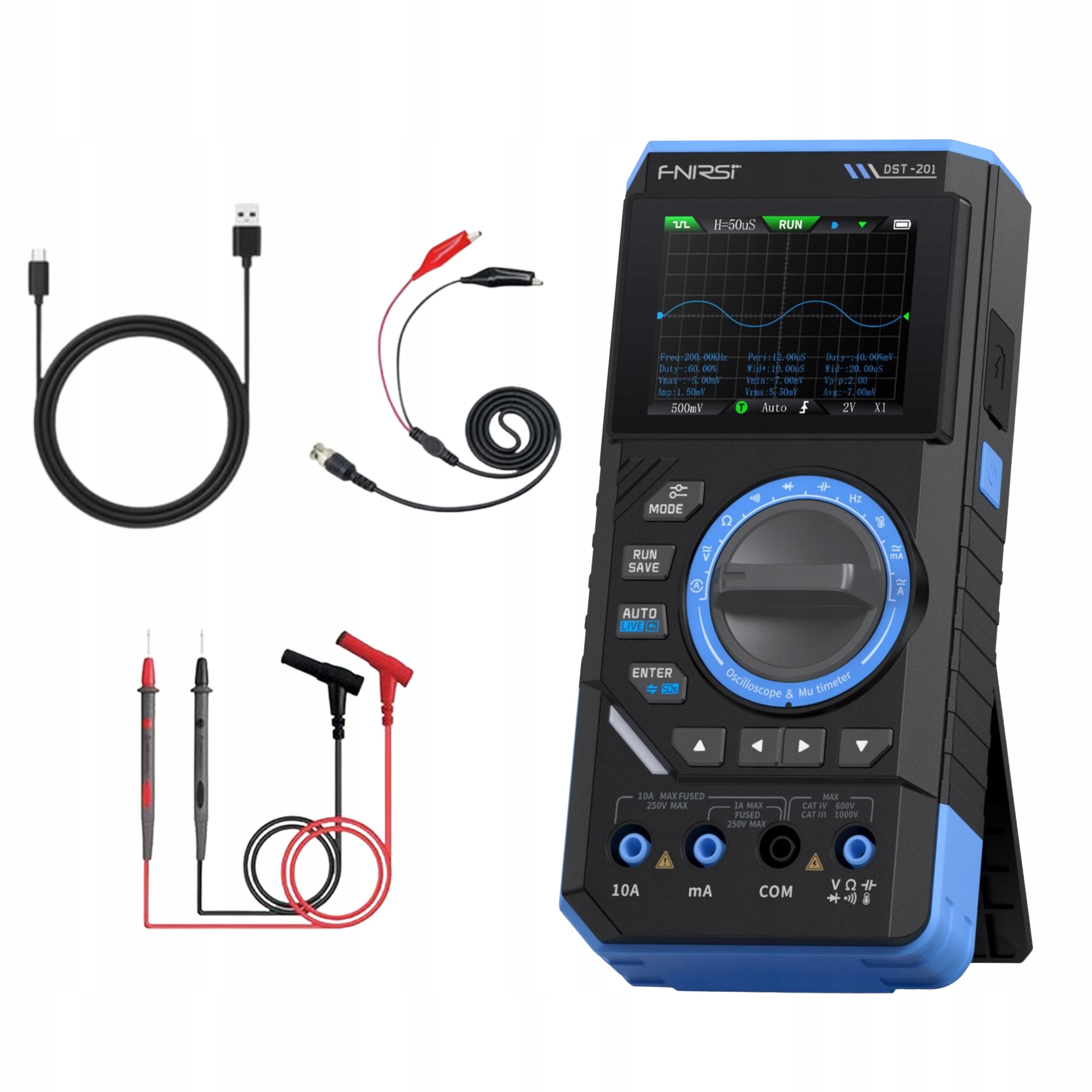 Fnirsi DST-201 Multimetr True Rms Osciloskop Dds 3W1 1MHz Tft Usb-c