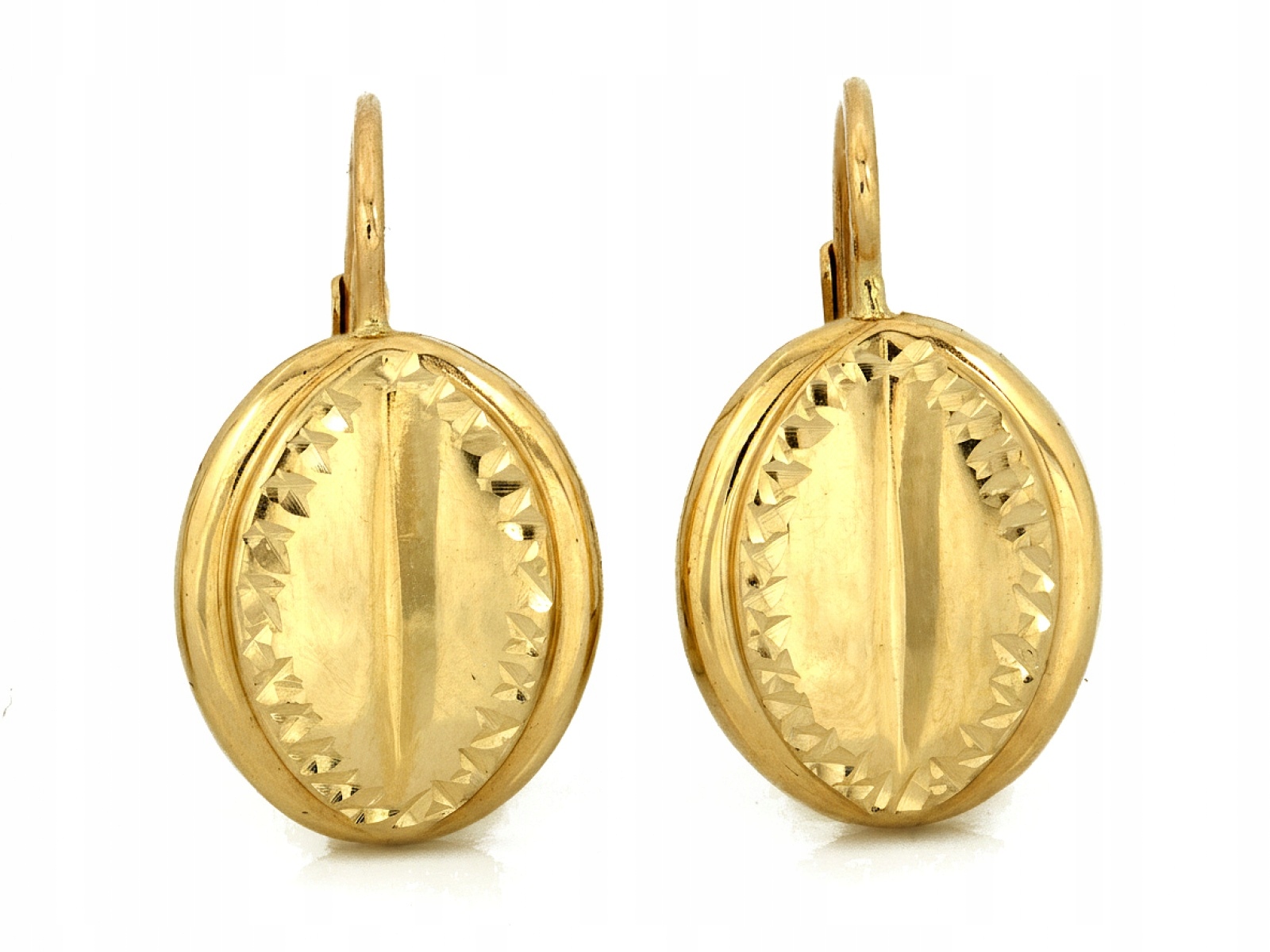 Zlaté Náušnice Pro Ženu 585, oválné, pohodlné anglické zapínání