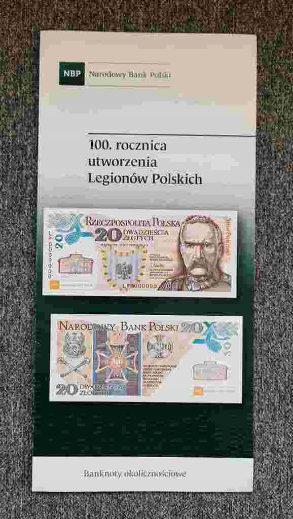 FOLDER 2O ZŁOTYCH - 100. ROCZNICA OTWORZENIA LEGIONÓW POLSKICH
