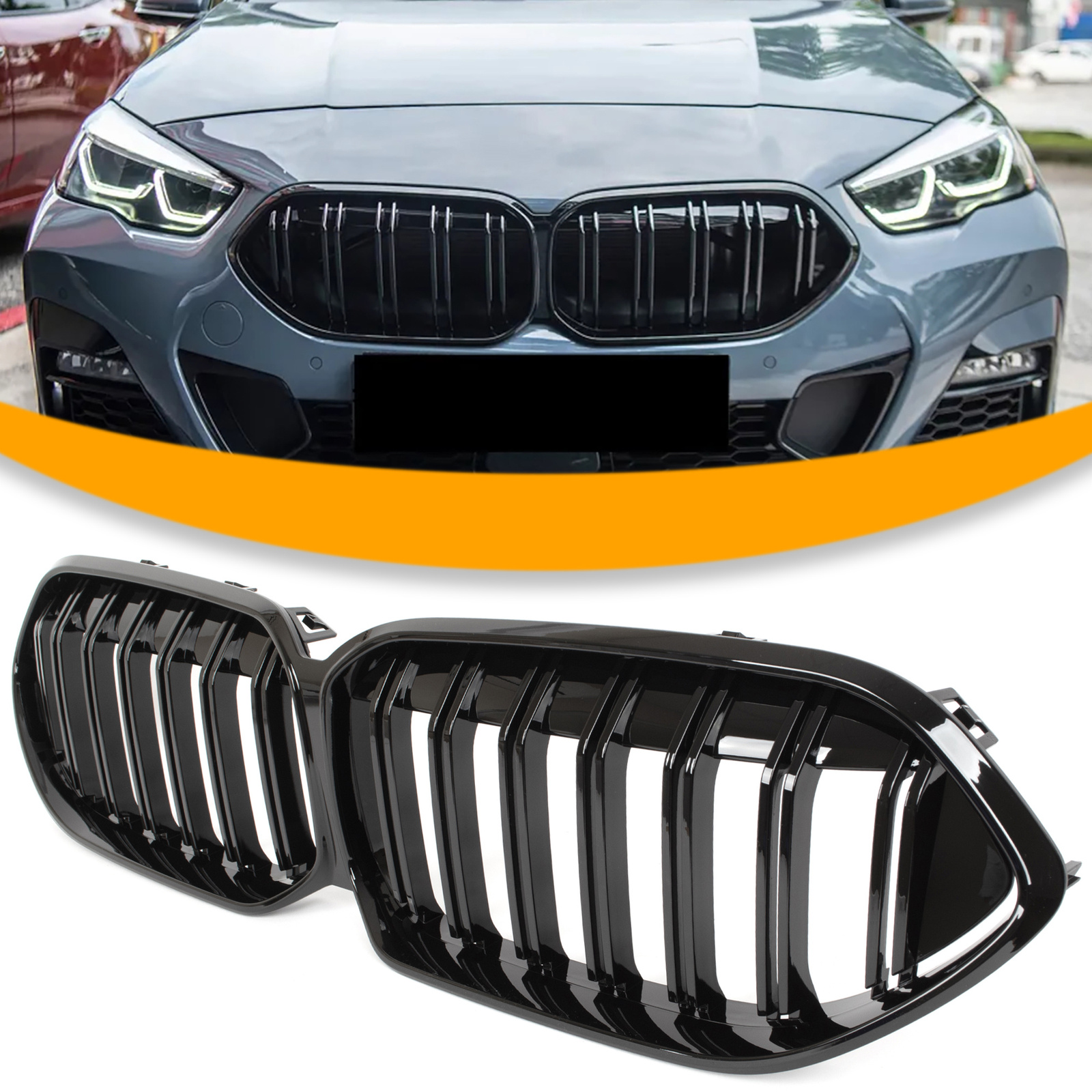 Bmw 2 F44 2019-2024 Grill Atrapa Ledviny 2 Žebra Gran Coupe Black Glossy