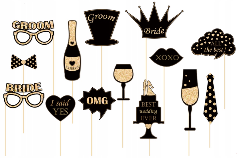 

Rekwizyty Do Zdjęć Ślub Wesele Czarne Złote 14 Szt