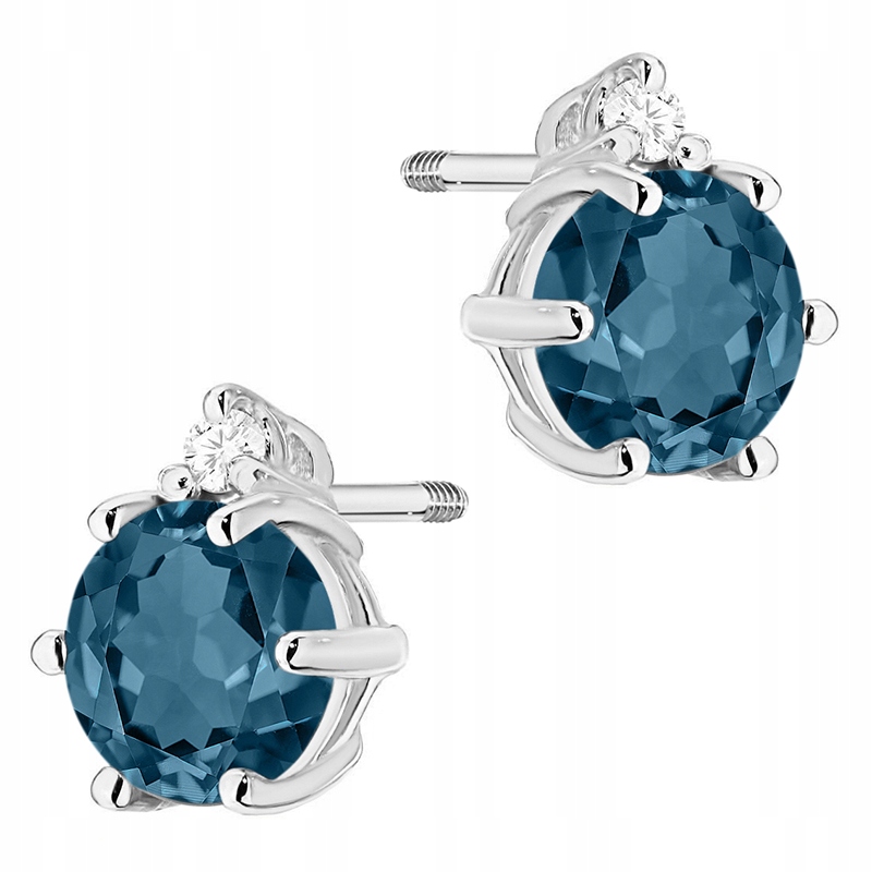 Zlaté Náušnice pr. 585 14k Topaz London Blue 1,00ct a Brilianty Krabička