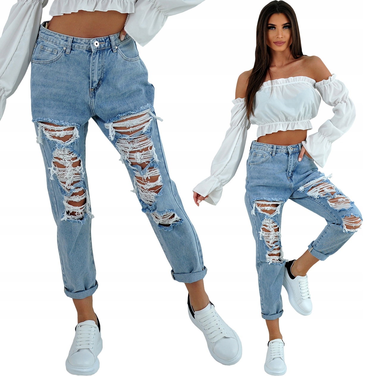 WL2193 r S DAMSKIE SPODNIE JEANS DZIURY BOYFRIEND