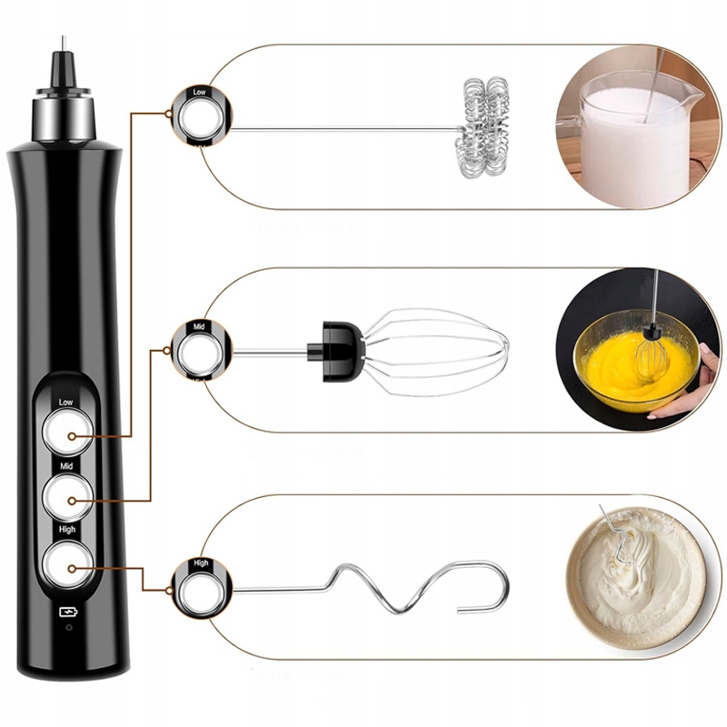 ELEKTRYCZNY BEZPRZEWODOWY SPIENIACZ UBIJACZ DO MLEKA MINI MIKSER USB 3w1 Marka inna