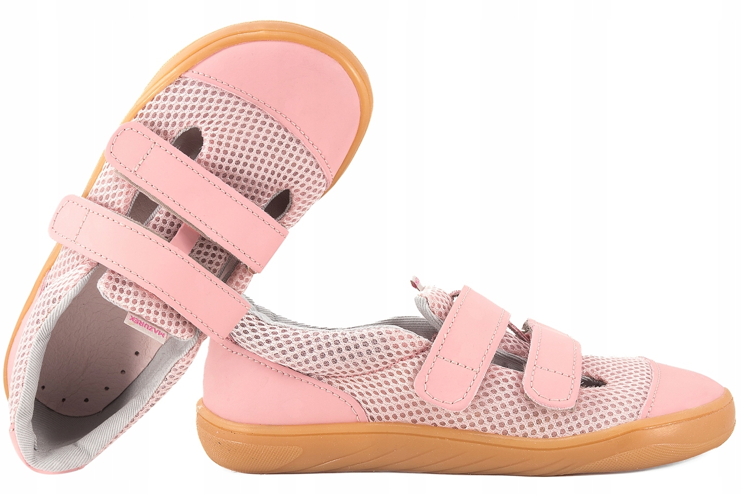 Mazurek Slipper Pink Barefoot Skórzano-tekstylne Półbuty Kapcie Różowy 33