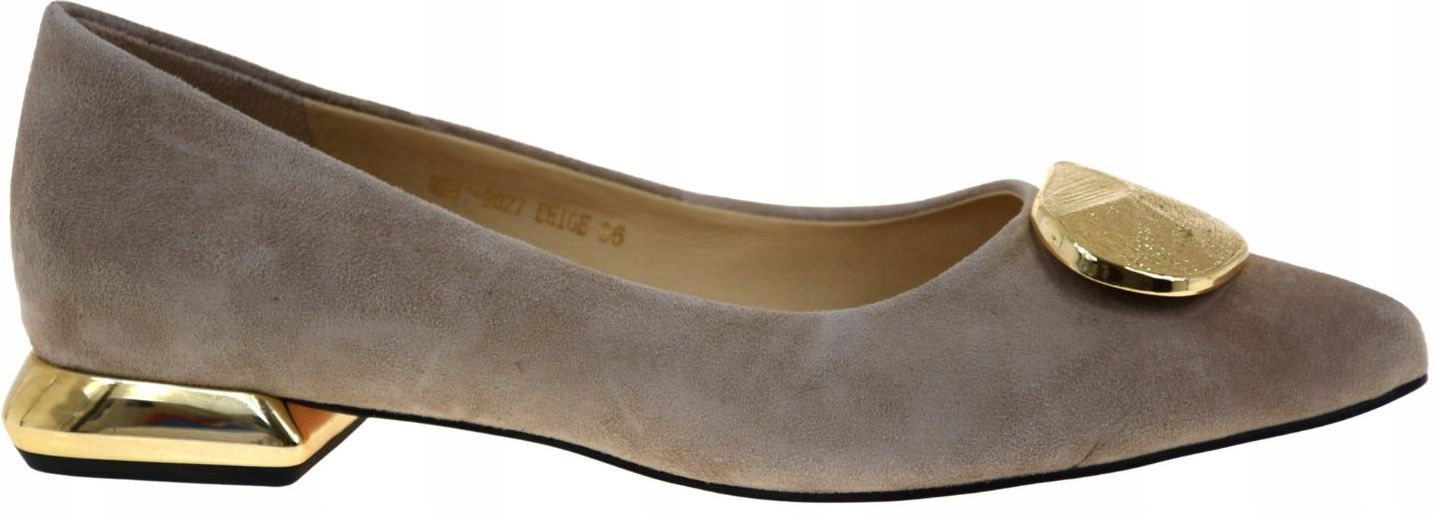 Béžové dámské elegantní kožené baleríny s ozdobou S.Barski MR61-9027 R39