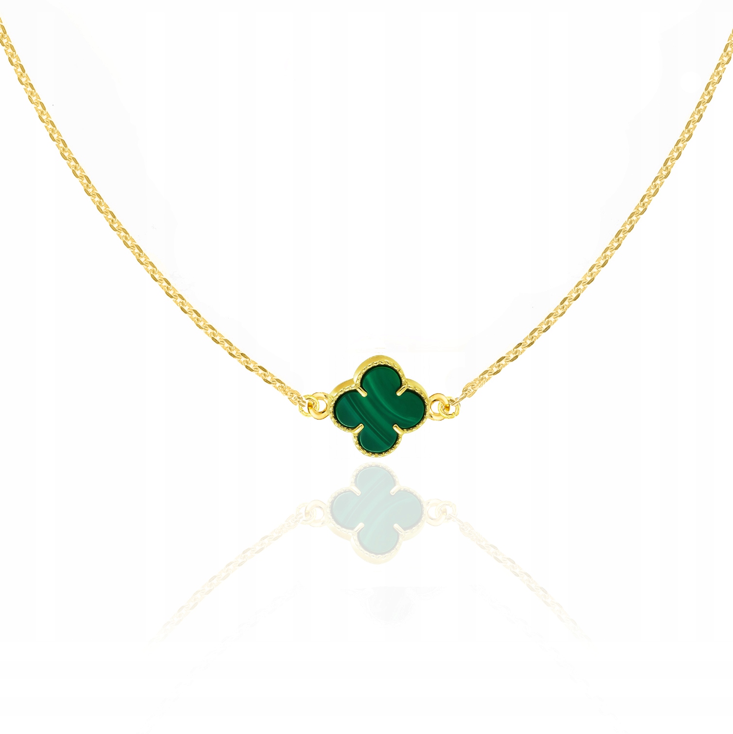 Zlatý náhrdelník choker čtyřlístek malachit PR.585 40 cm