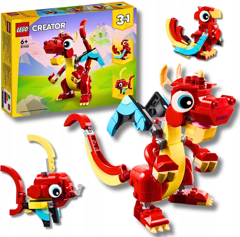 Klocki Lego Creator Czerwony Smok 3W1 Ryba Feniks Mini Figurki Dla Dzieci