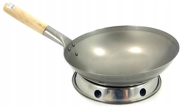 Chińska Duża Patelnia Wok Stal Węglowa OKRĄGŁE DNO Średnica 11 Cali 30cm JT Marka Jade Temple