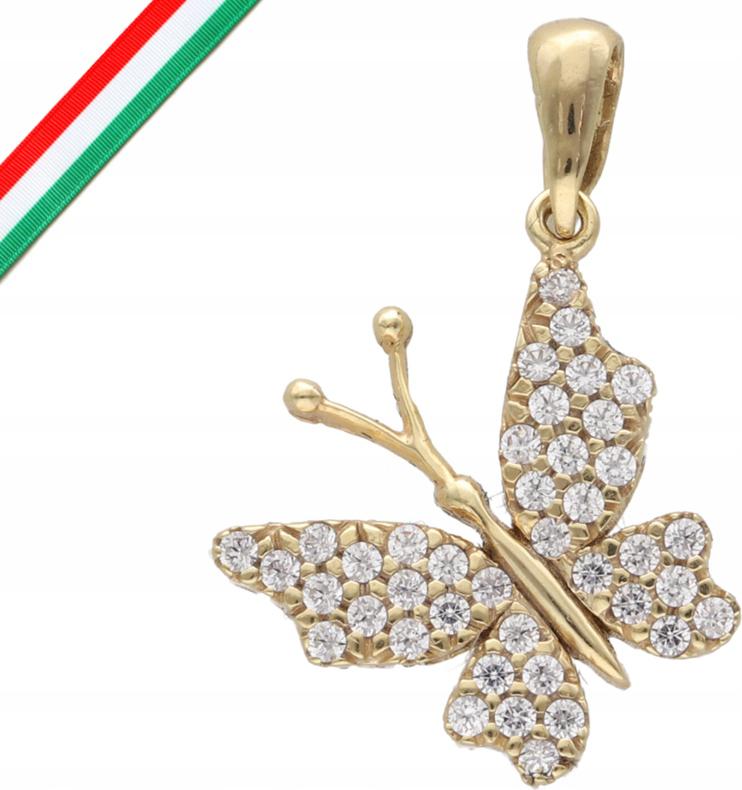 Zlatý přívěsek 585 motýlek celý v bílých zirkonech, moderní vzor 14k