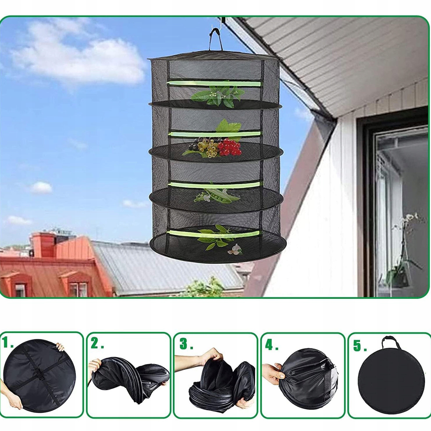 4 SIATKOWE WIESZANIE NA ZIOŁA SUSZARKA, Z ZAMKIEM BŁYSKAWICZNYM CZARNA Kod producenta Siatka do Suszenia