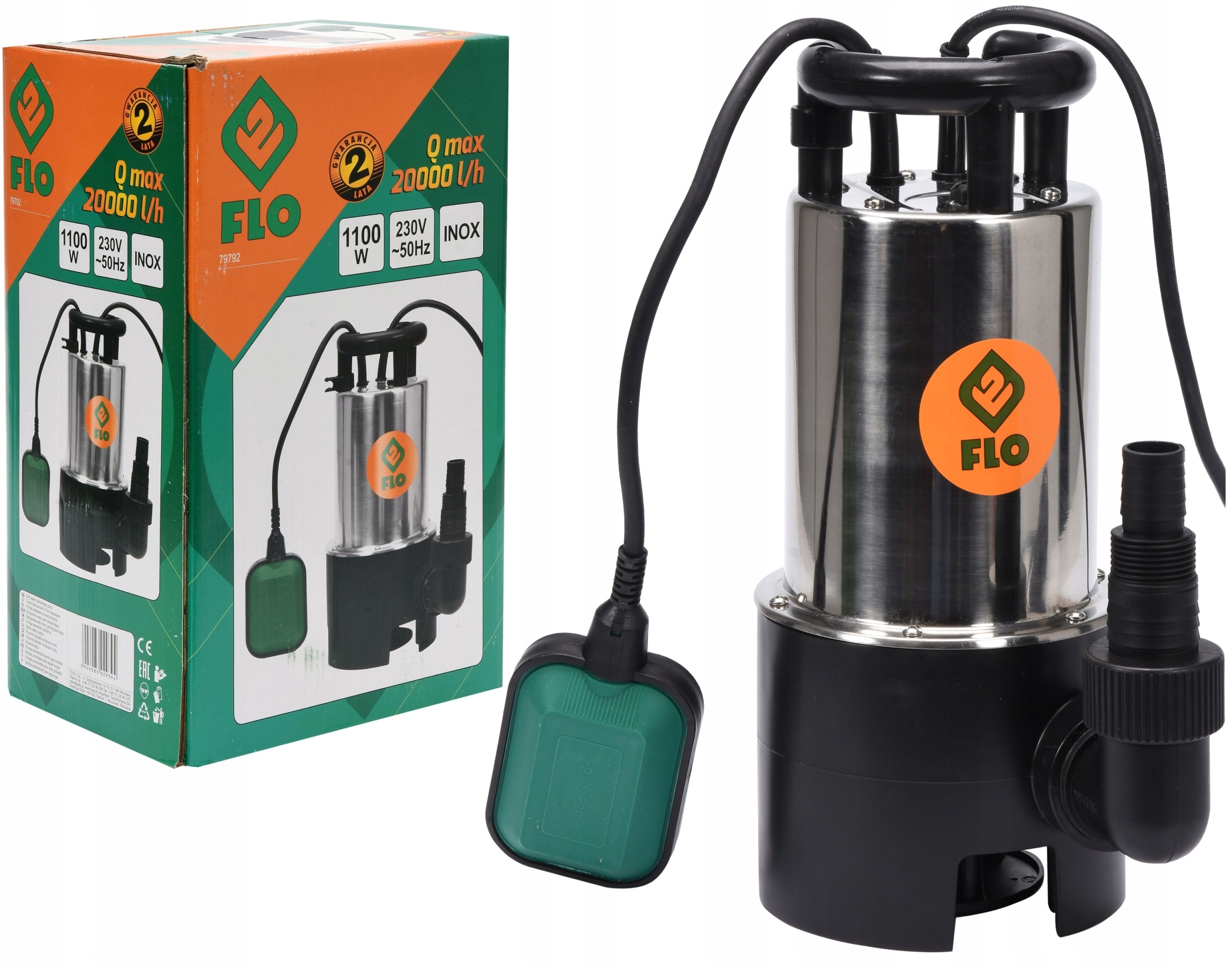 Čerpadlo Na Čistou Špinavou Vodu Inox Ponorné 1100W 20000 l/h S Plovákem