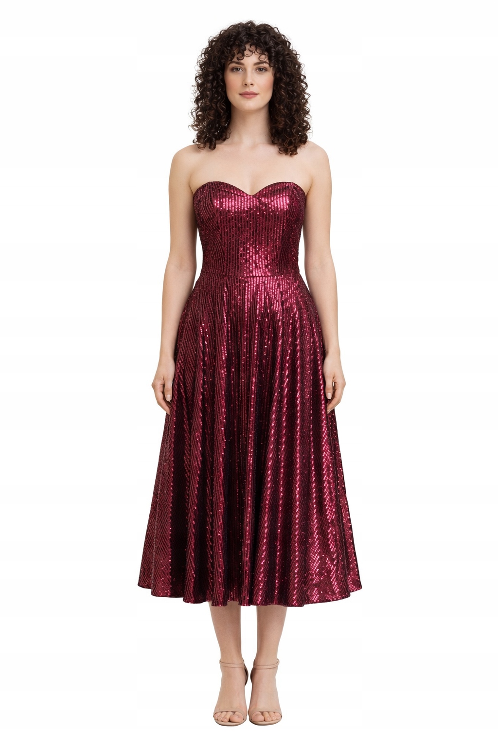 Šaty S Vínovými Flitry Odhalujícími Ramena I4A