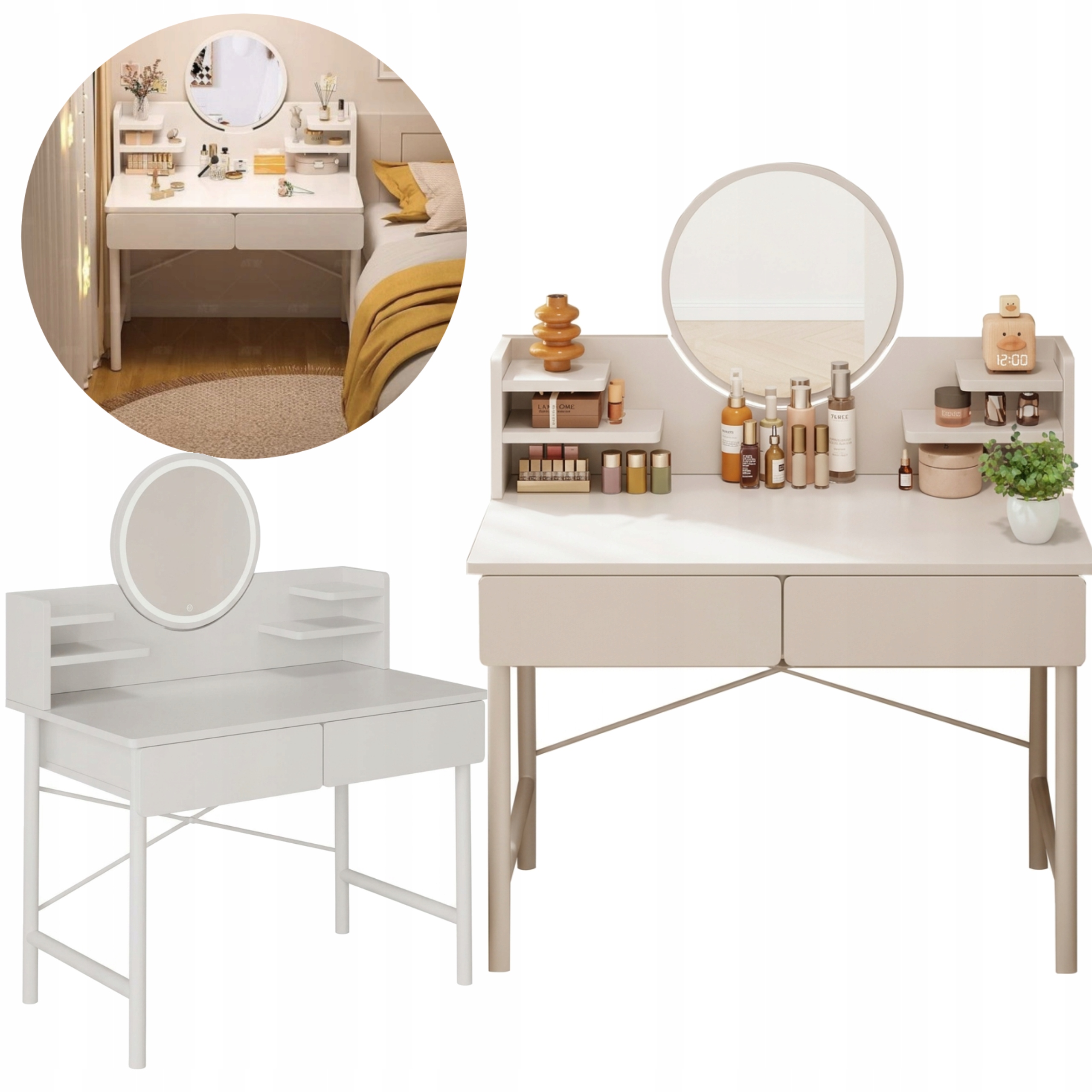 БЕЛЫЙ ТУАЛЕТНЫЙ СТОЛИК ДЛЯ СПАЛЬНИ С ЗЕРКАЛОМ И ЯЩИКАМИ СОВРЕМЕННЫЙ