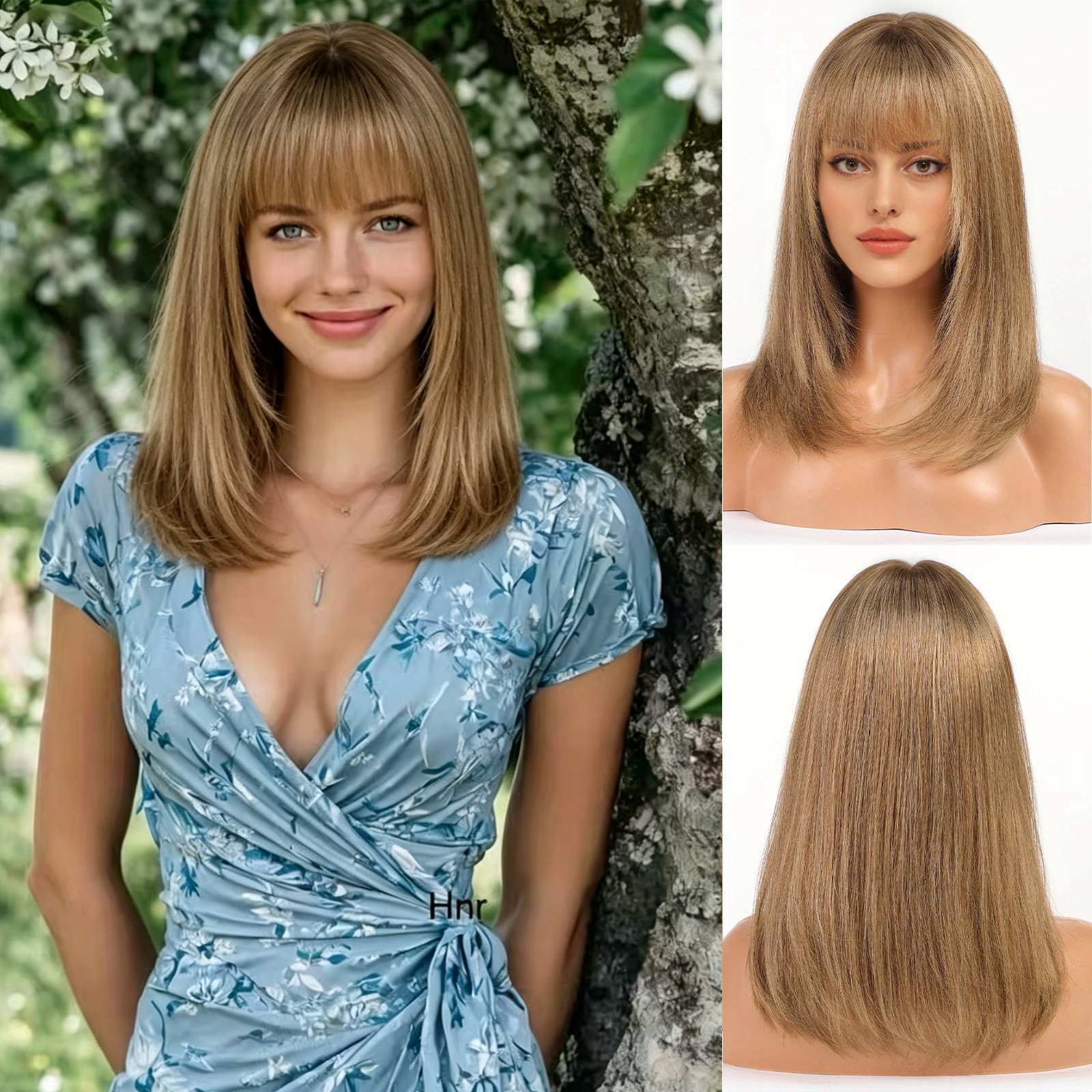 Dámská paruka Paruky Dámské Polodlouhé Hnědé Blond Vlasy s Hřívou 40 cm