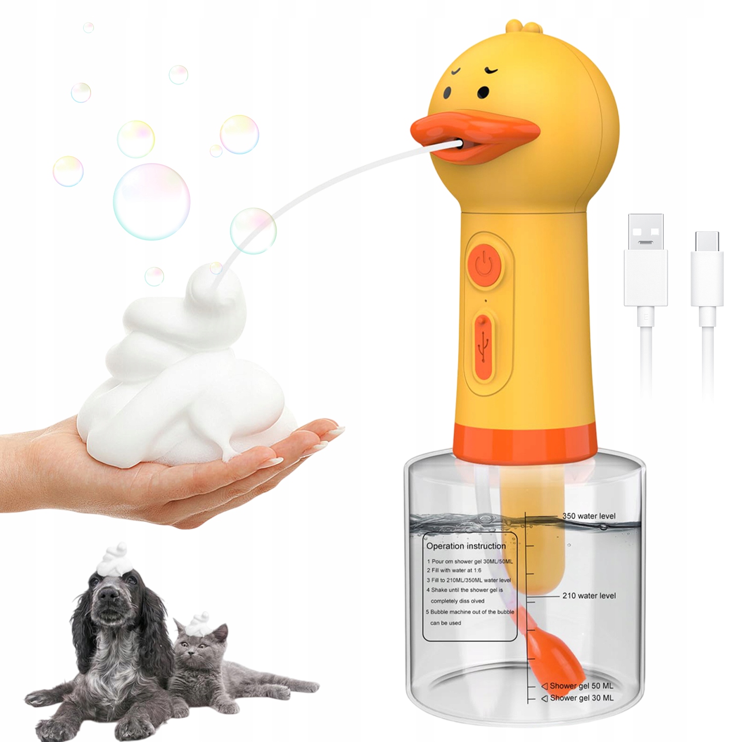 Levně Automatický Dávkovač Šamponu S Mýdlem Pro Psy A Zvířata 350 ML 1300 Mah